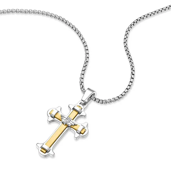 Men's bicolor necklace with cross Spirit PEAGN0036403