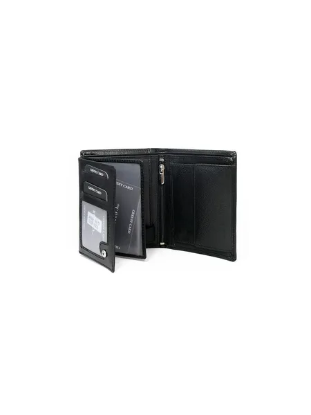 Men's vertical black leather wallet.