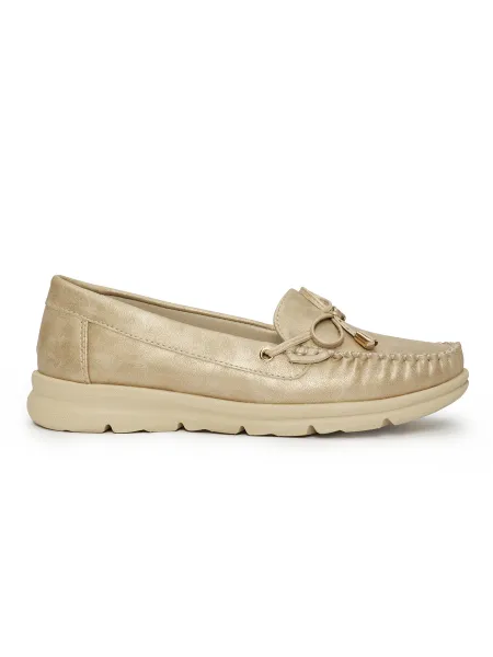 Gold comfortable moccasins made of eco-leather