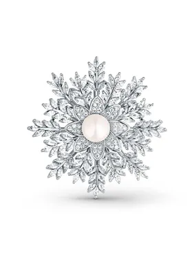 Sparkling brooch Flake 2 in 1 with genuine pearl JL0847