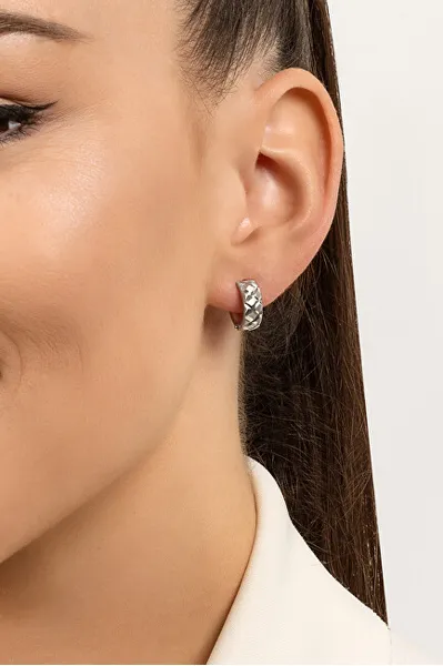 Stylish round silver earrings EA155W