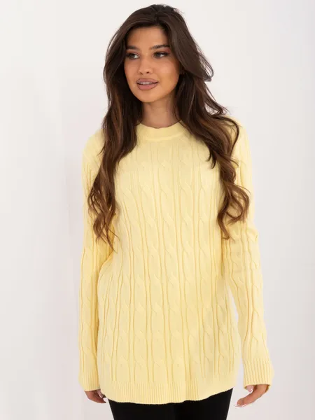 Women's light yellow cable knit sweater