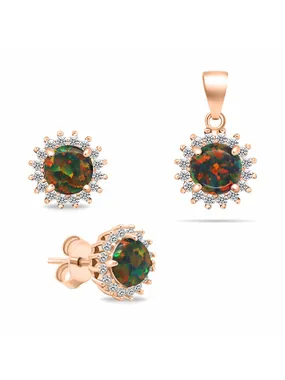 Beautiful bronze jewelry set with zircons SET231RBC (earrings, pendant)