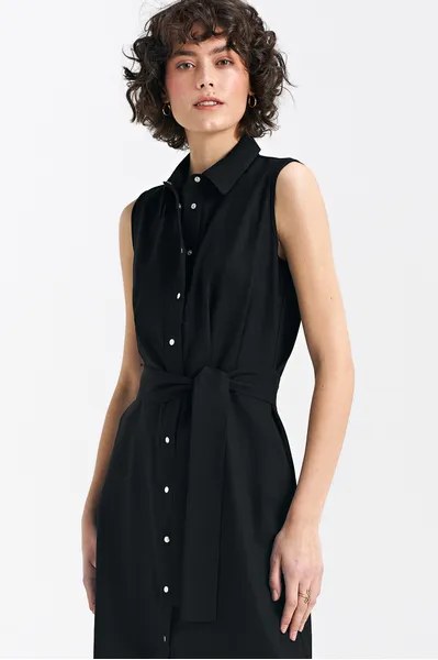 Sleeveless dress, fastened with snaps - black - S236