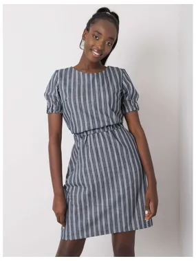 Casual navy blue striped dress.