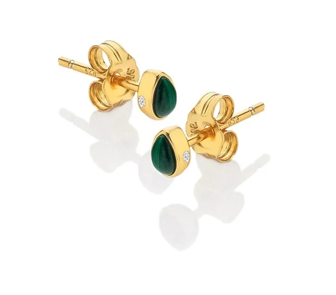 Jac Jossa Soul DE754 Diamond Malachite Gold Plated Earrings