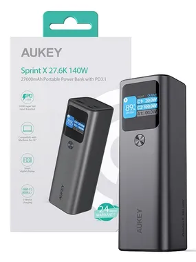 AUKEY PB-Y45 Mini Power Bank 27600mAh 140W QC PD 3.1 3xUSB PPS Smart Digital Display Black