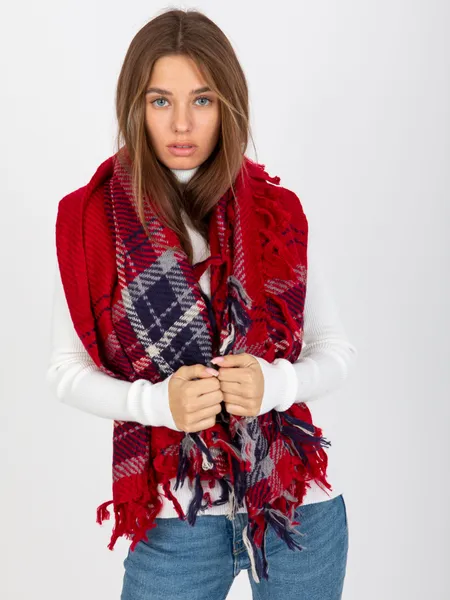 Red women's scarf with fringes.