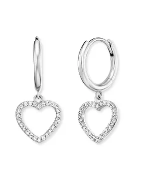 Silver hoop earrings Heart with zircons ERE-HEASHIN-ZCR