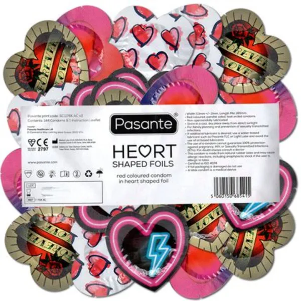 PASANTE - CONDOMS RED HEART SHAPE BAG 144 UNITS