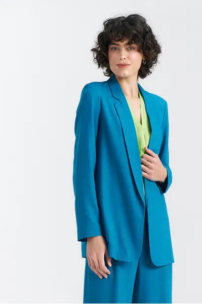 Linen jacket, longer - blue - Z55