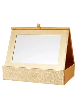 Makeup Organizer Box with Mirror Gold