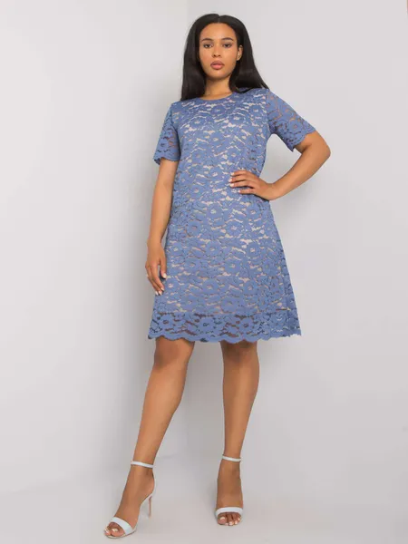 Blue plus size lace dress.