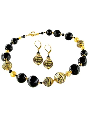 Luxury set of Gold en Tiger jewelry made of Lampglas pearls with 24 carat gold CQ5 (necklace, earrings)