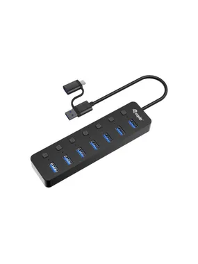 Aprīkojiet 7 portu USB 3.2 Gen 1 centrmezglu ar strāvas adapteri