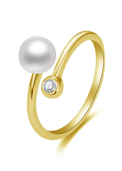 Open gold-plated ring with real pearl and zircon AGG469P-G