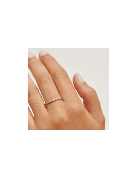 Minimalist silver ring with glittering zircons White Essential Silver AN02-347