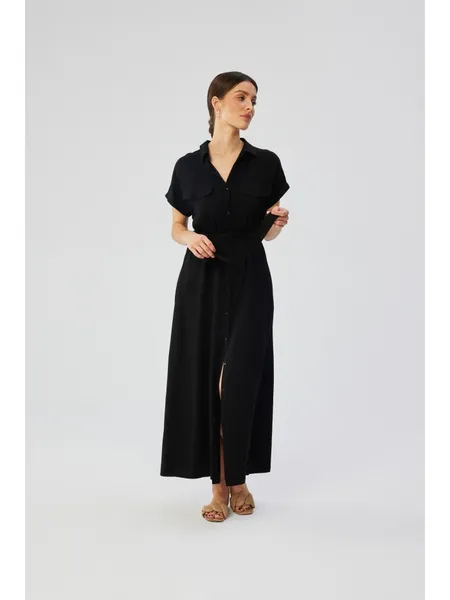 S364 Maxi dress with short sleeves - black