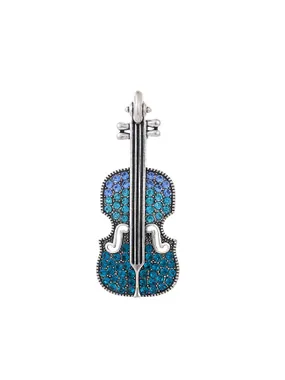 Violin Brooch with rhinestones silver