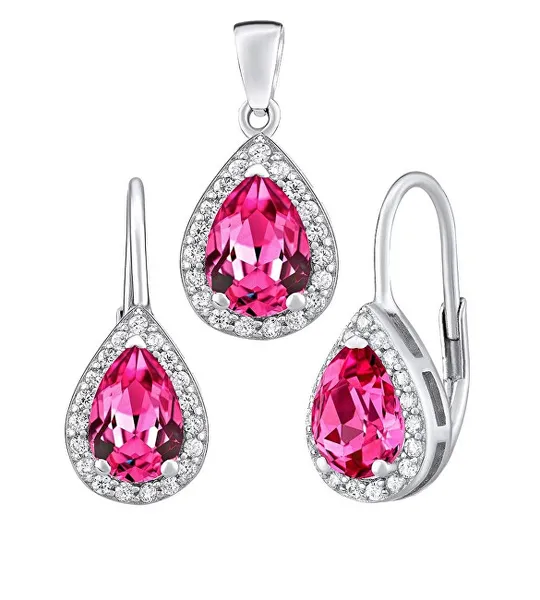 Silver jewelry set MONACO earrings and pendant with synthetic ruby ​​LPS0341R