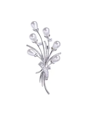 Brooch Pearl Bouquet with Crystals Silver