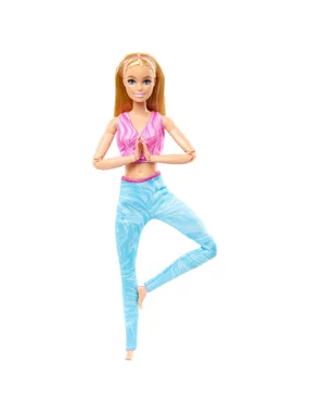 Barbie Made to Move with pink sports top and blue yoga pants, doll