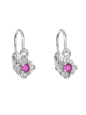 Silver children's earrings with fuchsia zircons 11175.3