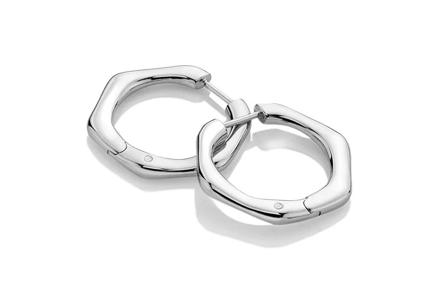 Minimalist silver hoop earrings with diamonds Huggies DE795