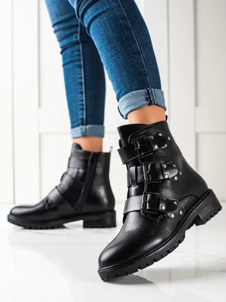 Padded black worker boots with Shelovet buckles