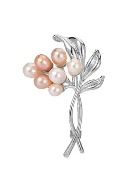 Elegant Brooch with Artificial Pearls Twig Silver