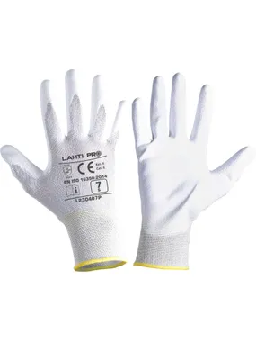 PU antistatic gloves. white l230408p, card, "8", ce, lahti
