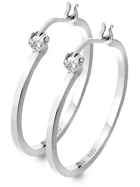 Silver earrings with Hoops DE625 diamonds