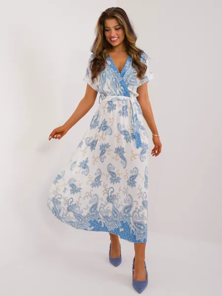 Women's white and blue dress with a print