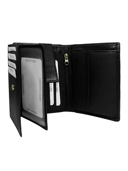 Men's vertical black leather wallet.