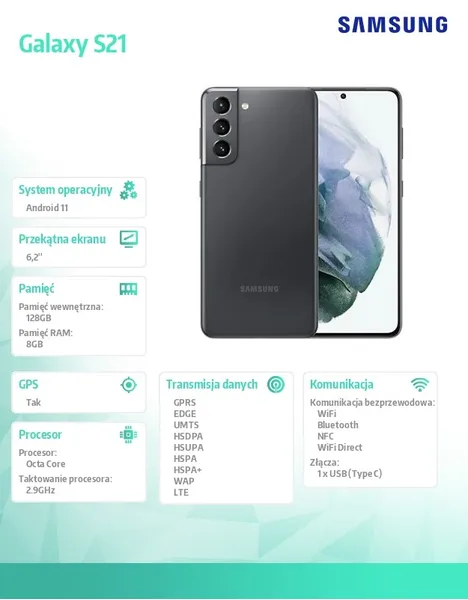 Smartphone Galaxy S21 DS 5G 8/128GB Grey Enterprise, successor of the SM-G991BZADEUE model