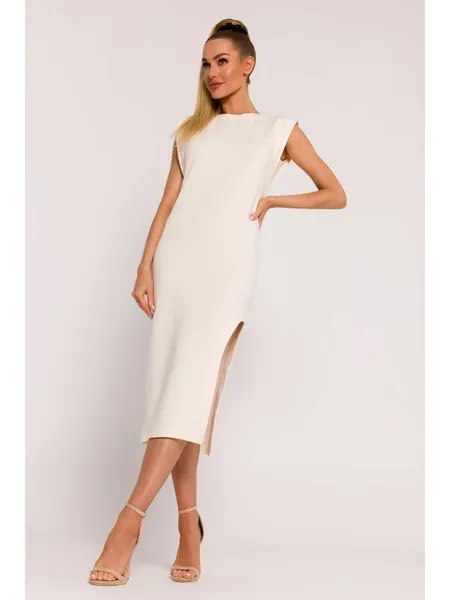 M787 Dress with a leg cutout - cream