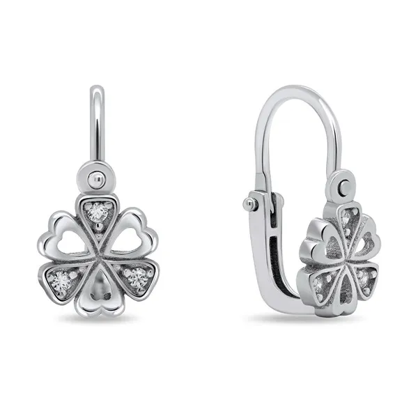 Sparkling Silver Flower Earrings for Girls EA189W