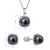 Silver jewelry set with black river pearls 29065.3B black (earrings, chain, pendant)