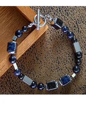 Men's bracelet Star Dust with unique Lampglas pearls and Blue Goldstone BFM15