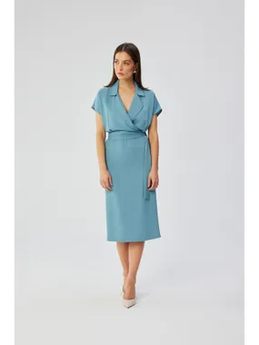 S363 Midi dress with a collar - cold blue