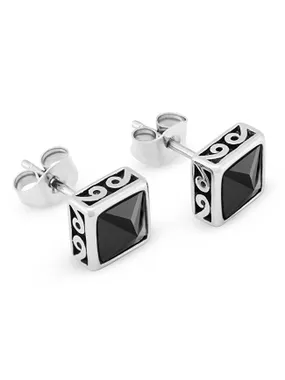 Fashion steel earrings with black crystals KS-144