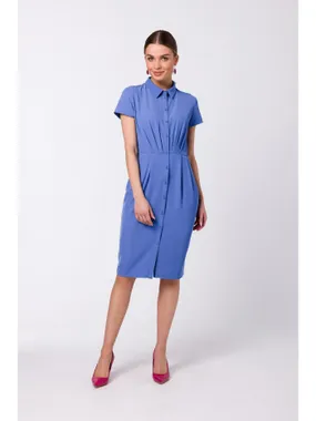 S335 Shirt dress with pleats - blue