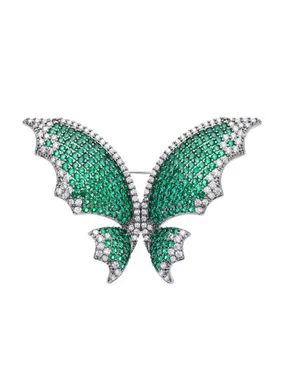 Glittering Brooch with Green Crystals Butterfly Chara 58055