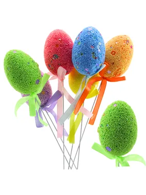 Easter eggs on the peak of the wire colorful ribbon patterns decoration 6pcs