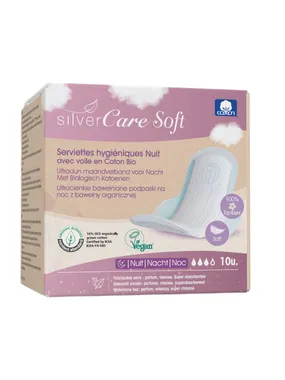 SilverCare Soft ultra-thin cotton night pads with wings 10 pcs.