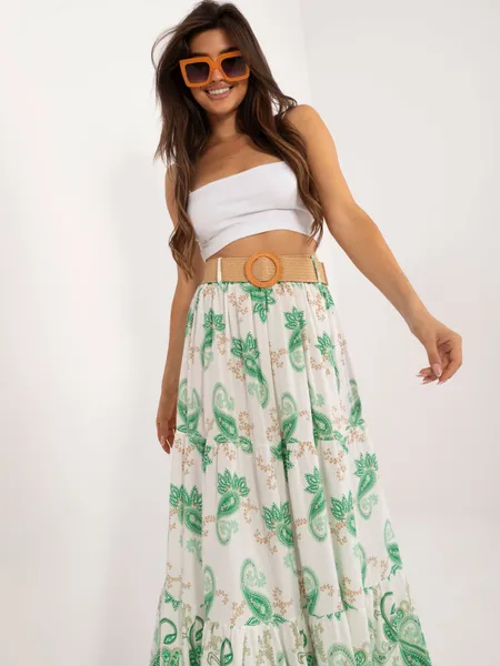 Women's white and green Ruffle skirt