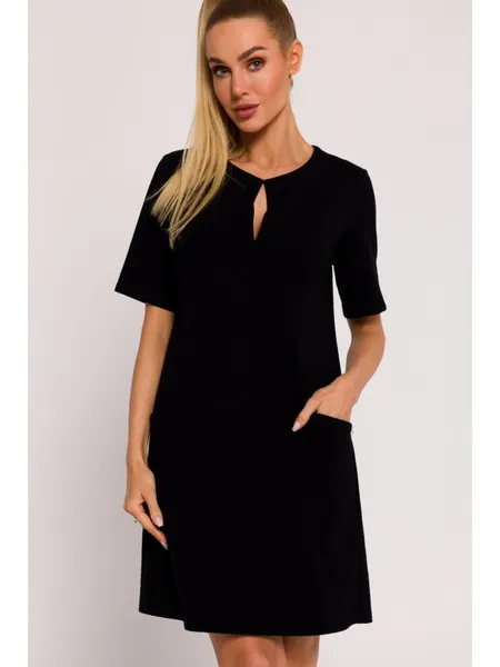 M788 A-line dress with pockets - black