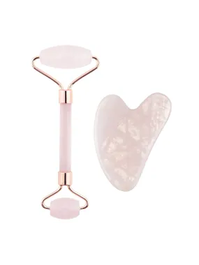 Massage roller and Guasha rose plate (Rose Quartz Jade Roller & Gua Sha Set)