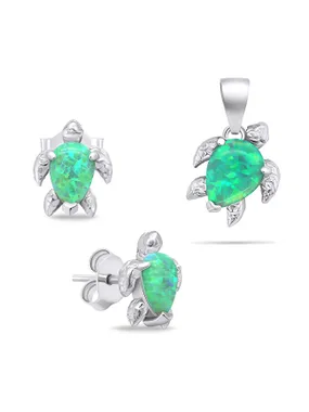 Playful silver jewelry set with opals Turtle SET235WG (earrings, pendant)