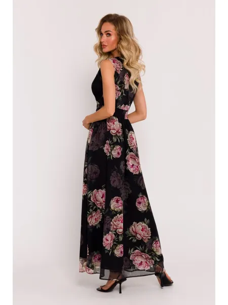 M781 Chiffon maxi dress with a high slit - model 1